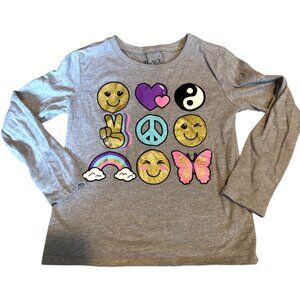 Children's Place girl's gray long sleeve tee shirt sz XS 4 Peace, Love, Yin Yang